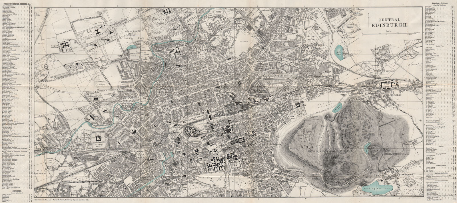 CENTRAL EDINBURGH vintage town/city plan. Scotland. WARD LOCK 1908 old map